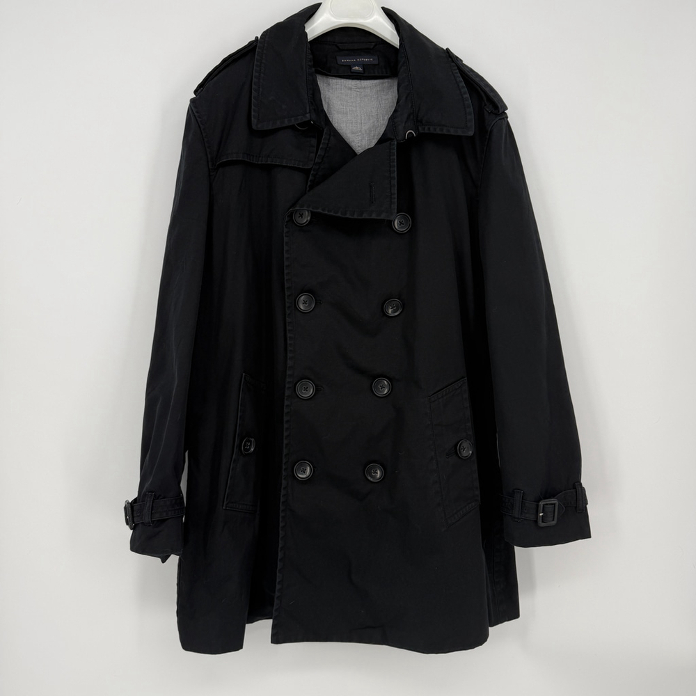 Banana Republic Black Trench Coat Double-Breasted Men Size L with Gray Lining